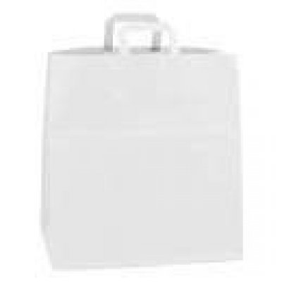 Shopper carta kraft bianco stampato manico piattina in carta 45+15X49 cm gr.110