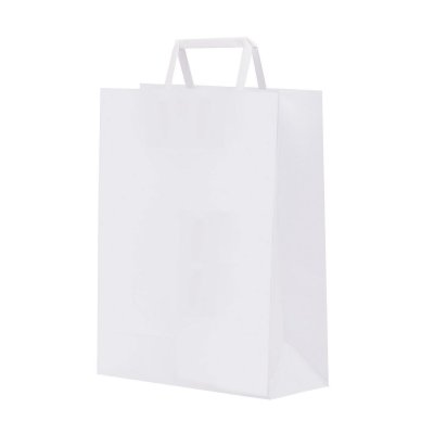 Shopper carta kraft bianco stampato manico piattina in carta 22+10x29 cm gr. 80