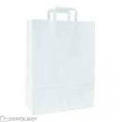 Shopper carta kraft bianco stampato manico piattina in carta 32+13X41 cm gr. 90