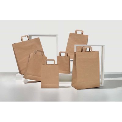 Shopper carta kraft avana neutro manico piattina in carta 27+12x37 cm gr. 90