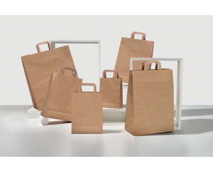 Shopper carta kraft avana neutro manico piattina in carta 27+12x37 cm gr. 90