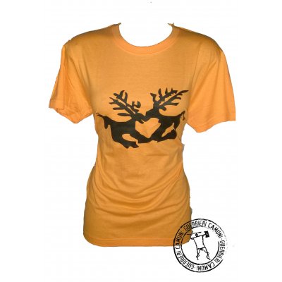 Maglietta T-Shirt Incisioni Rupestri Cervi In Amore Unisex Arancione