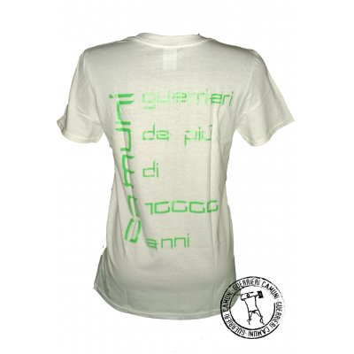 Maglietta T-Shirt Incisioni Rupestri Guerriero Camuno Verde Unisex Bianca
