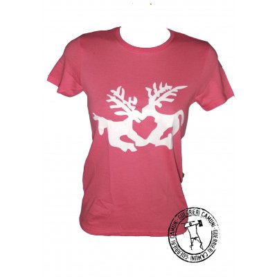 Maglietta T-Shirt Incisioni Rupestri Cervi in Amore Donna Fucsia